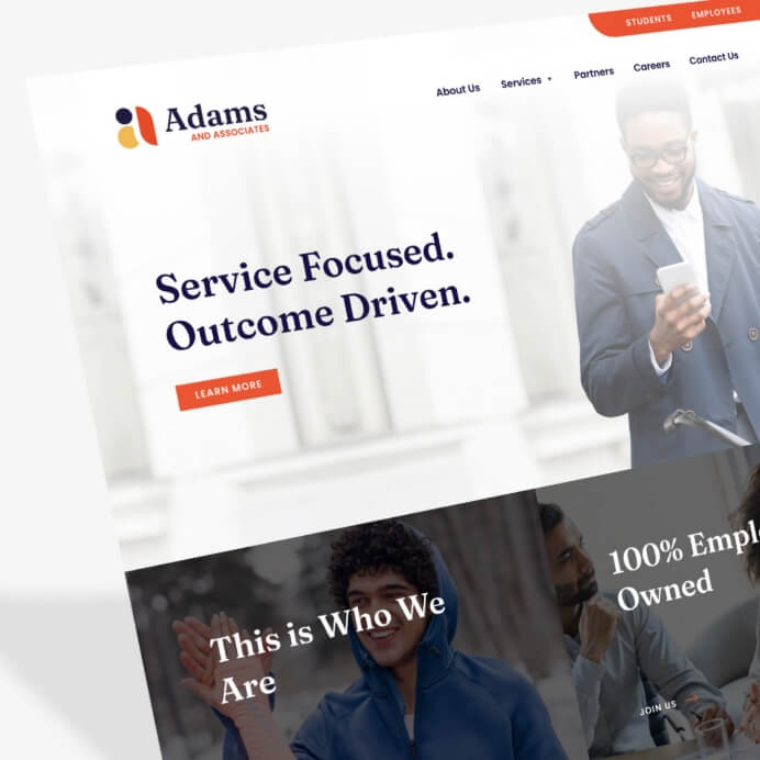 A mockup of a professional service provider's website homepage with large photos and text.
