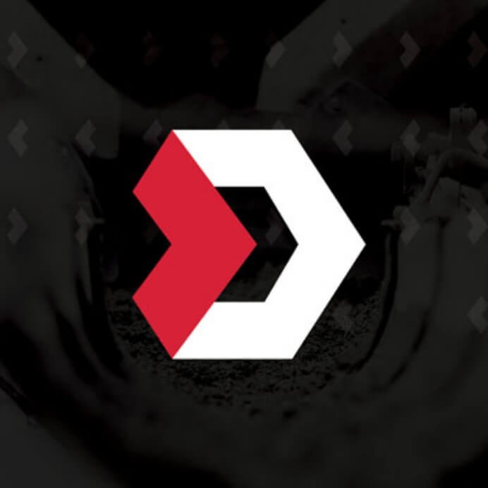 A red and white D logo on a black background.