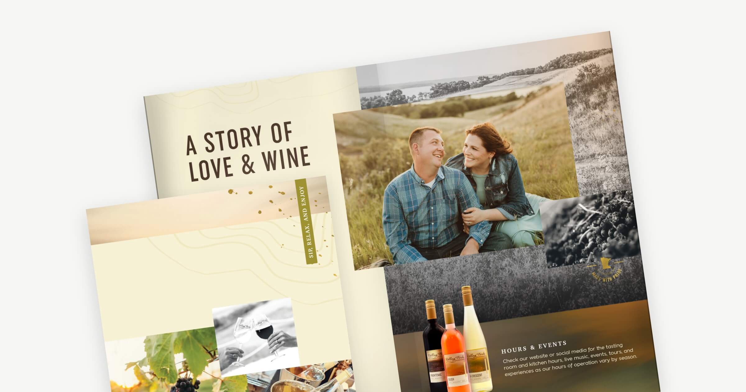 A brochure featuring stunning imagery of a vineyard and its owner.