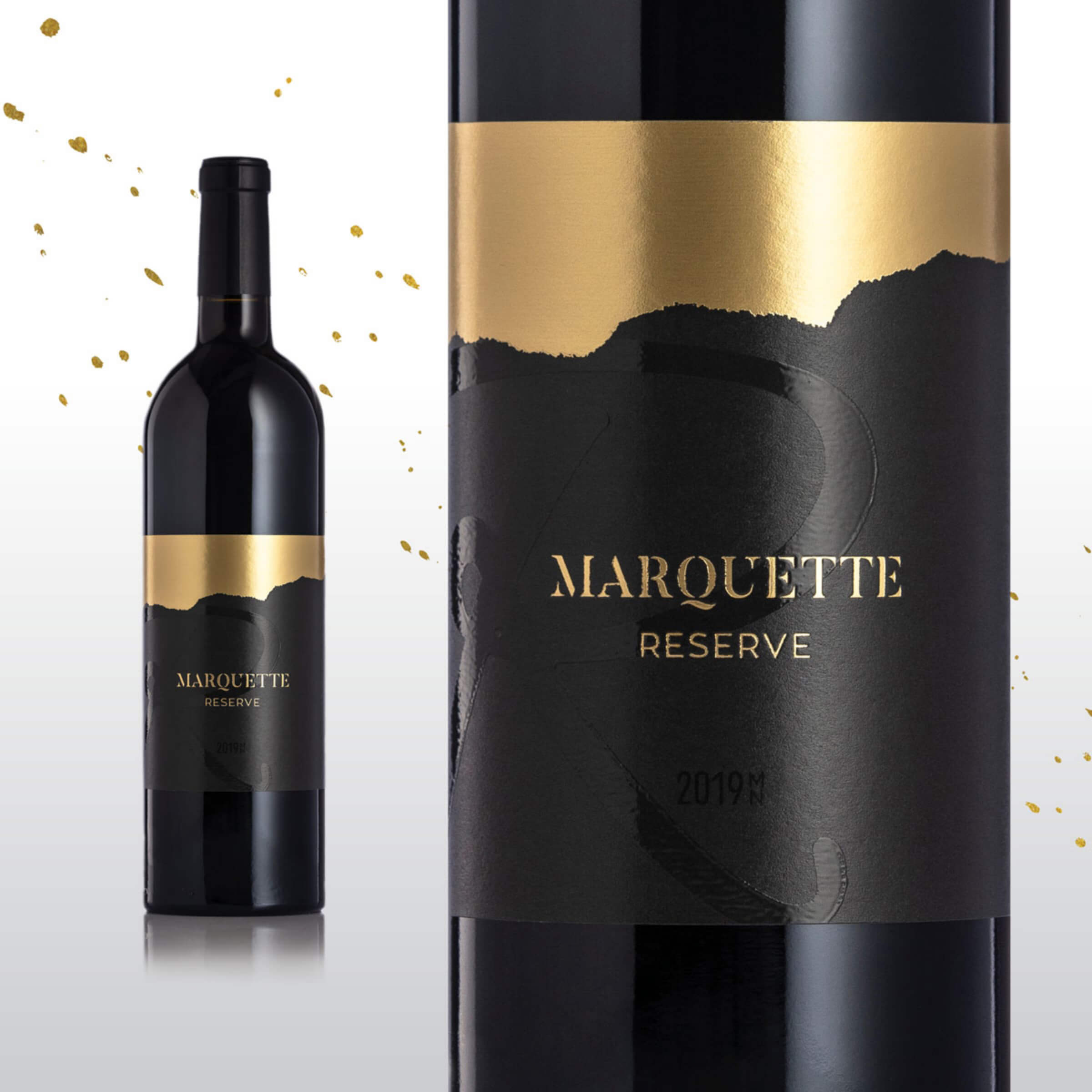 A wine label for Marquette Reserve, a Rolling Forks Vineyards red wine.