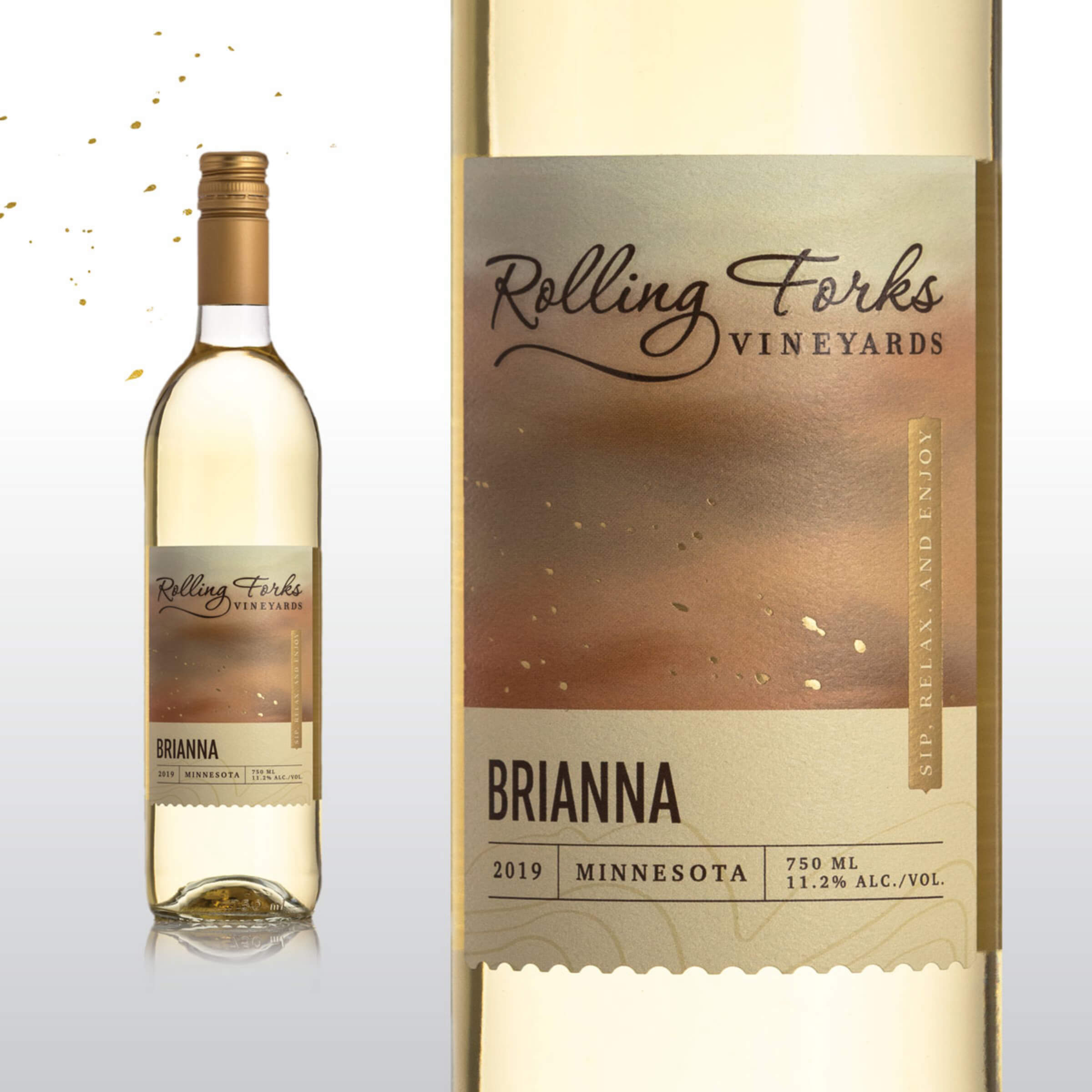 A wine label for Brianna, a Rolling Forks Vineyards white wine.