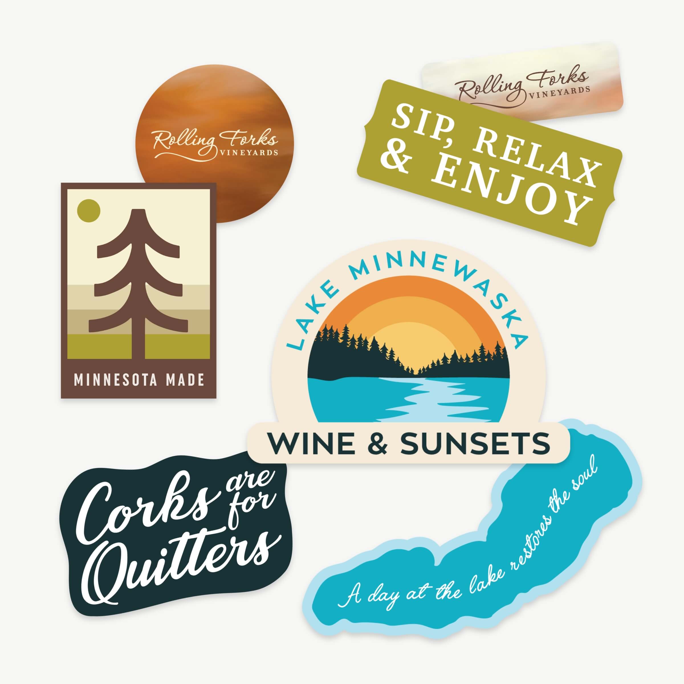 A collage of illustrative stickers.