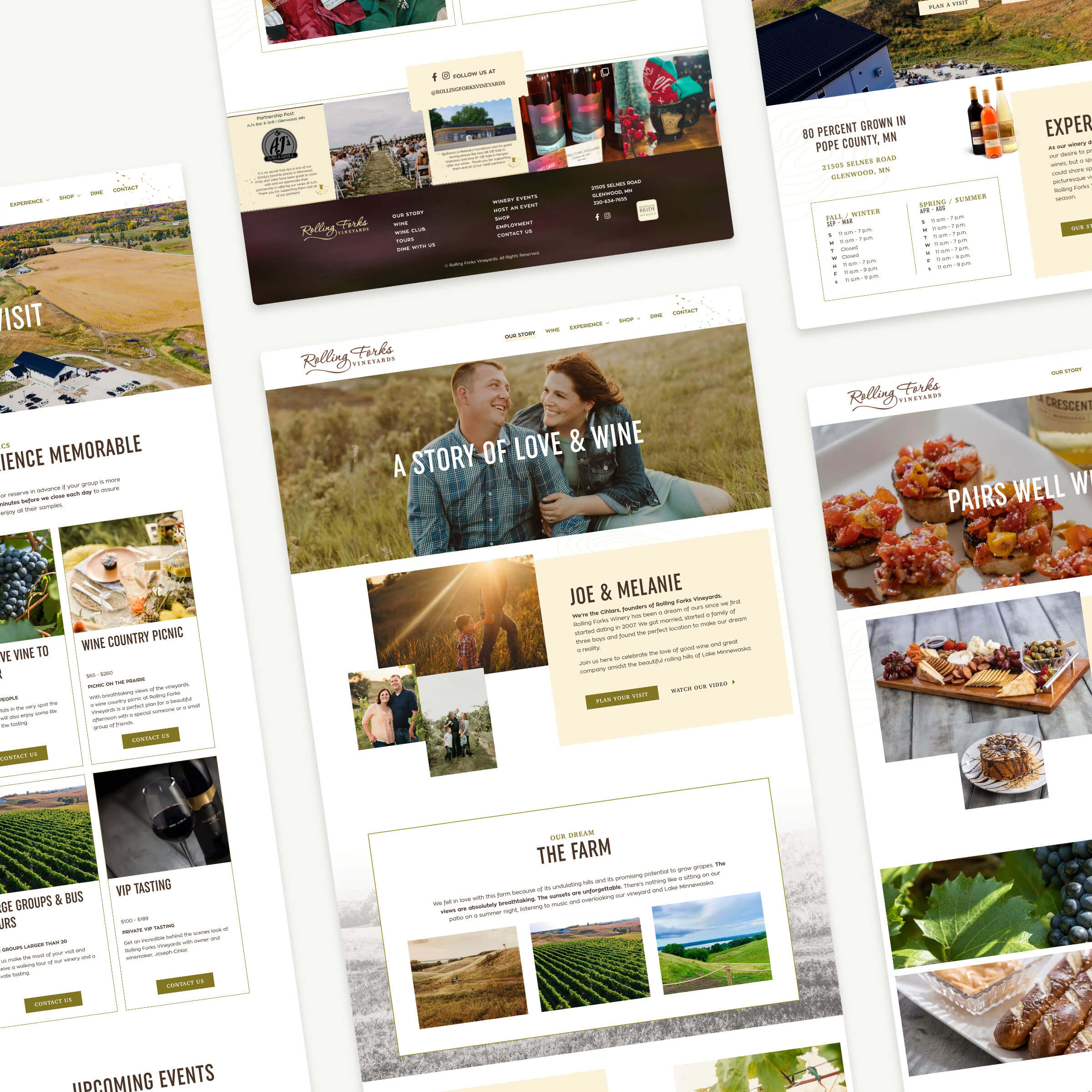 A variety of page designs for a vineyard's website.