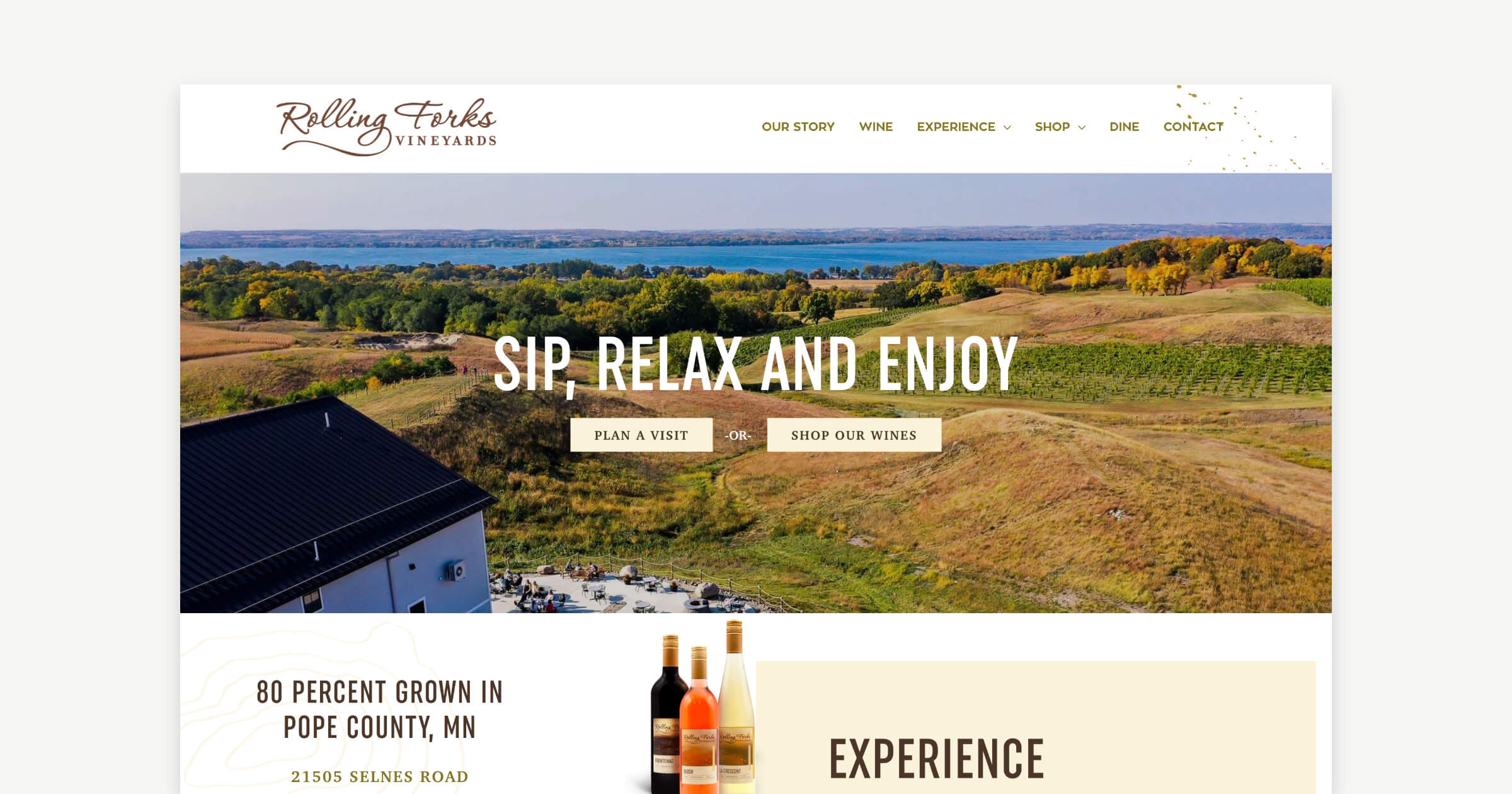 A snapshot of the Rolling Forks Vineyard's website homepage.
