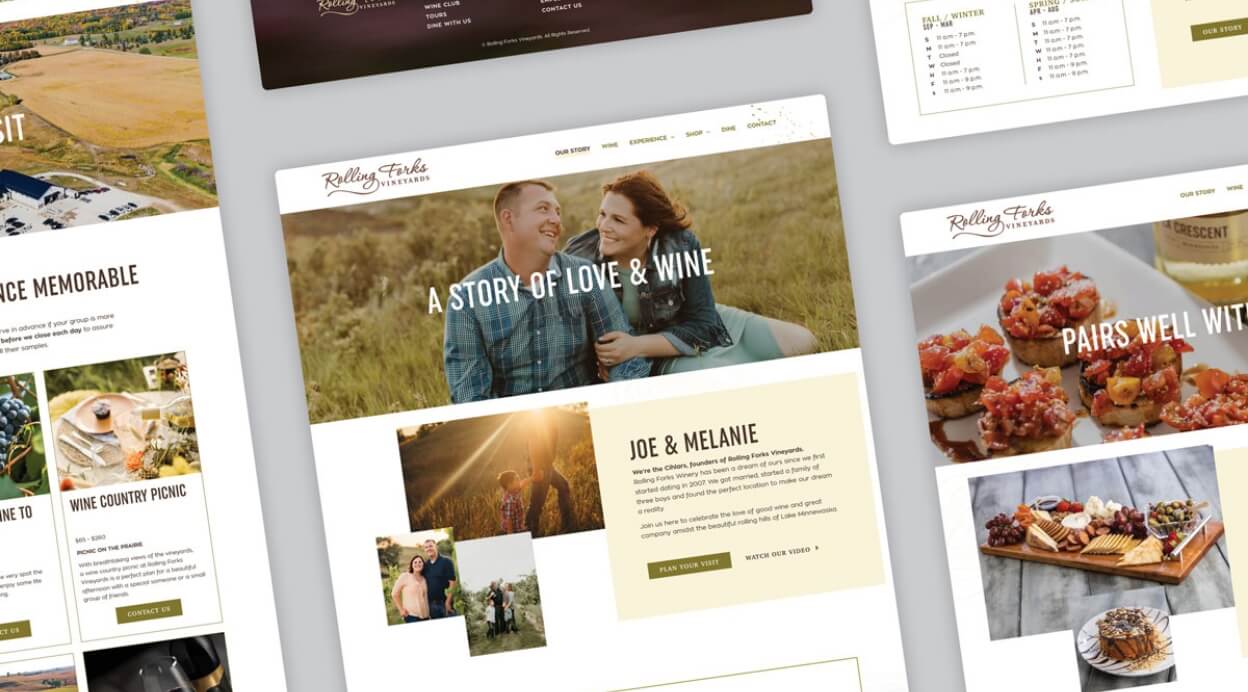 A variety of pages for a vineyard's website.