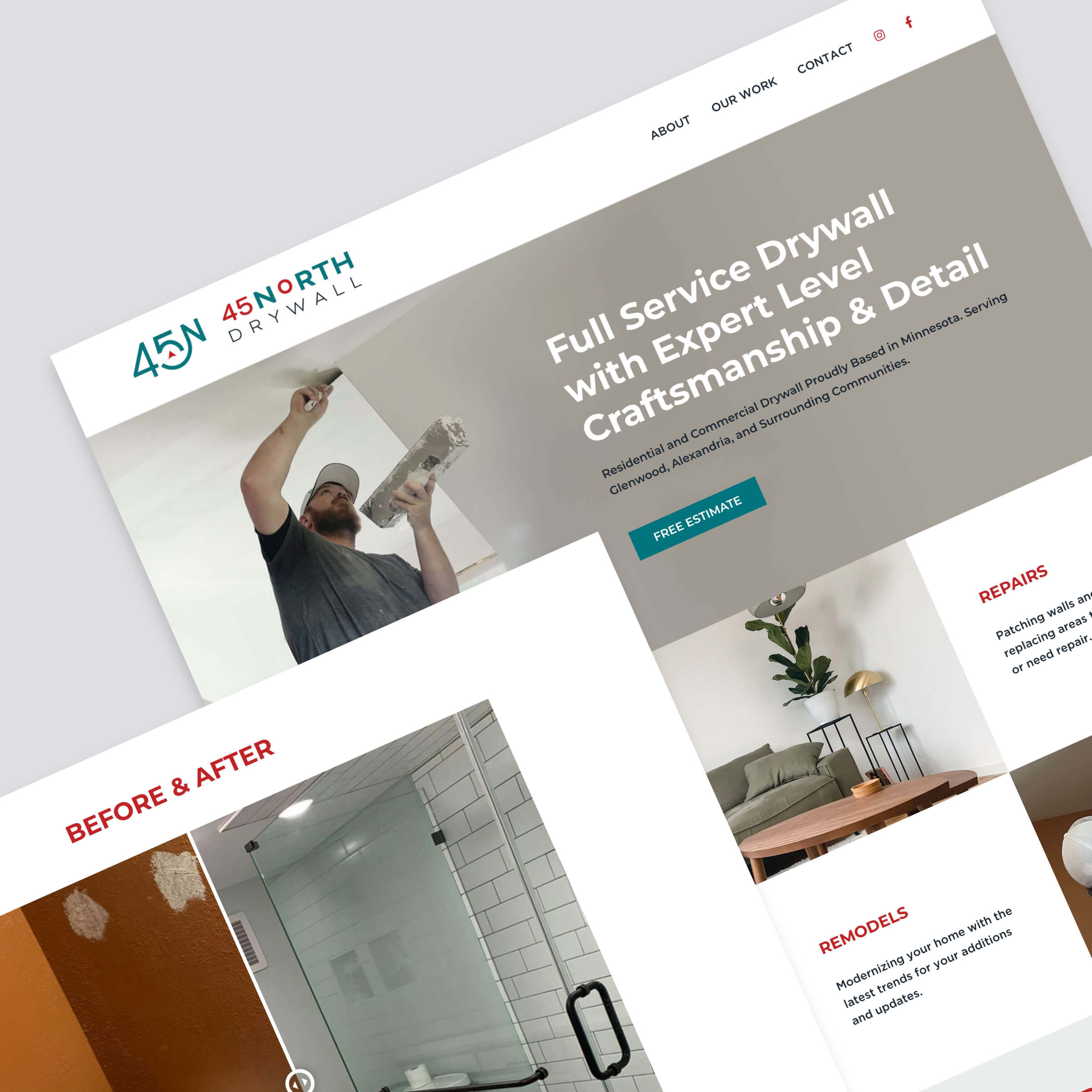 A website for 45North Drywall.