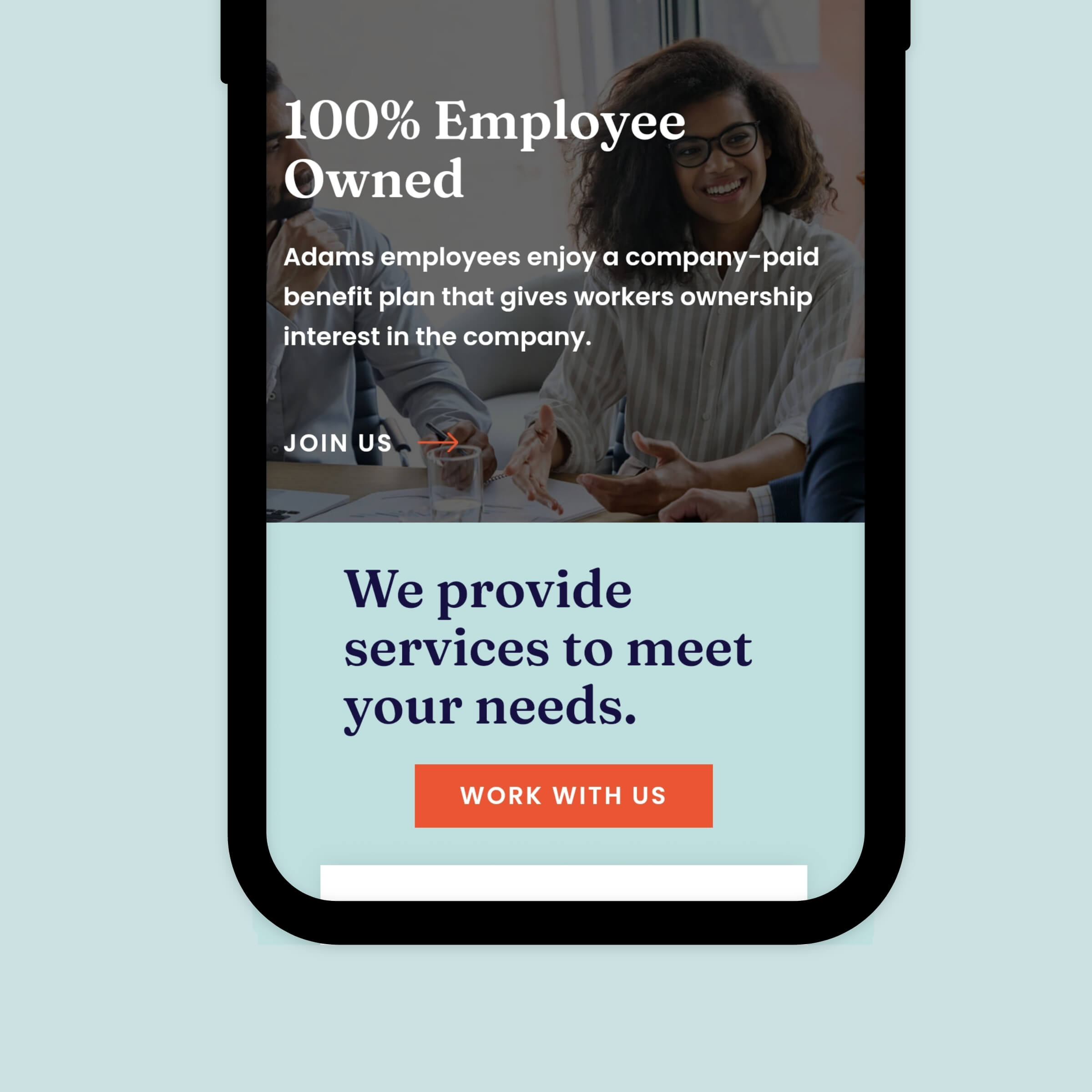 A mobile view of a professional service provider's website.