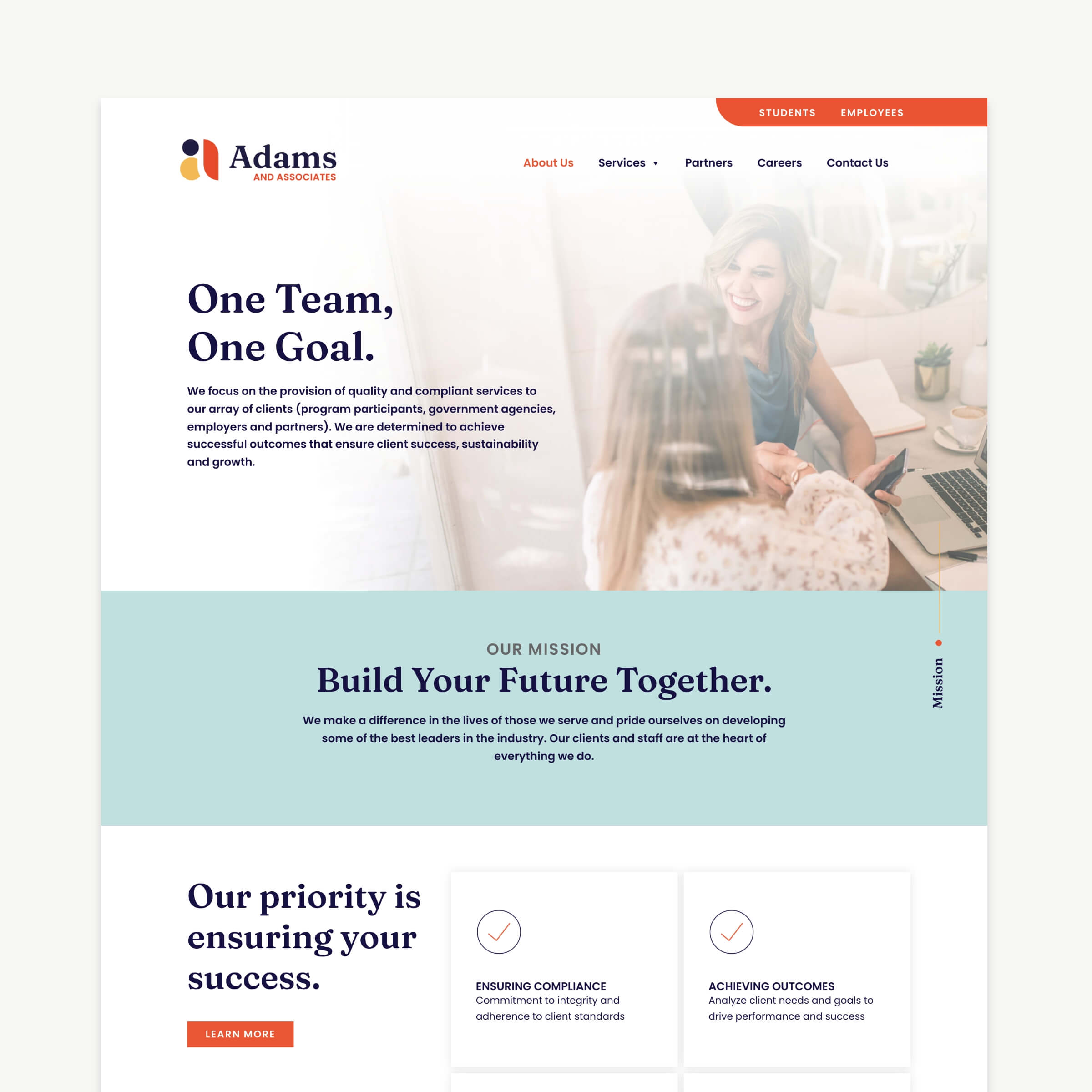 The About Us website page for a professional service provider.