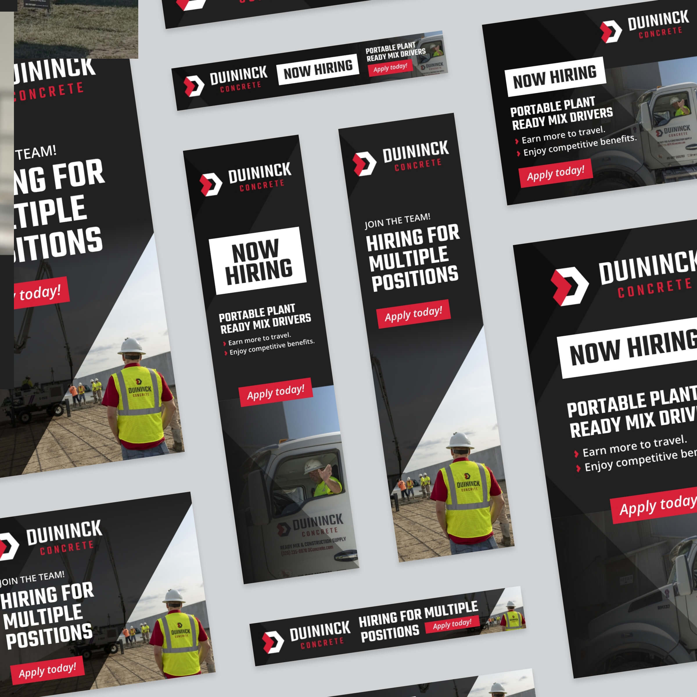 Digital ads showcasing employees and hiring messages.
