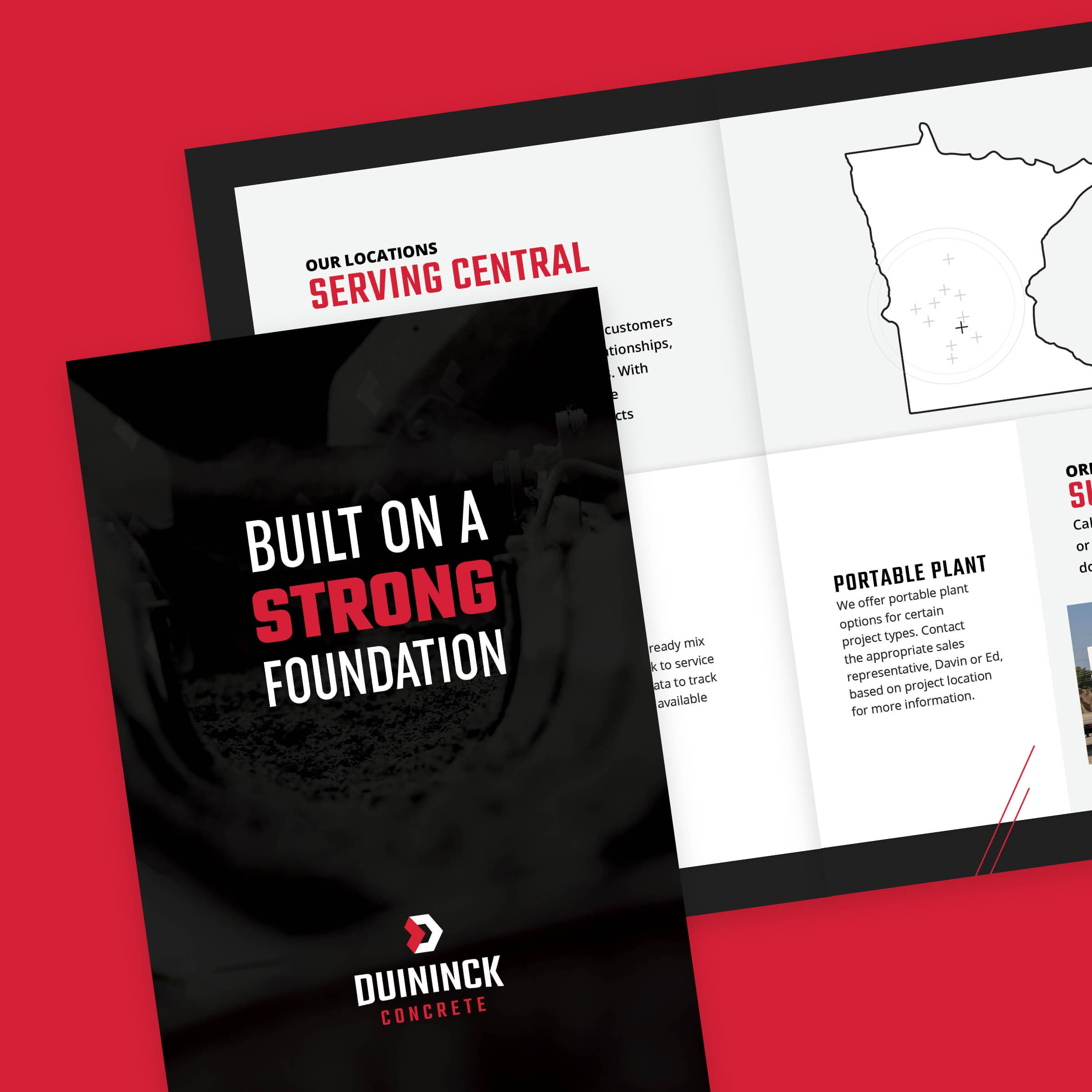 A brochure featuring bold imagery, graphics, and text.