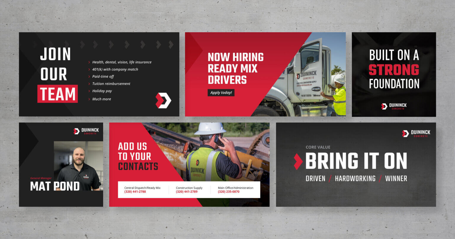 A collage of social media posts on a concrete background.