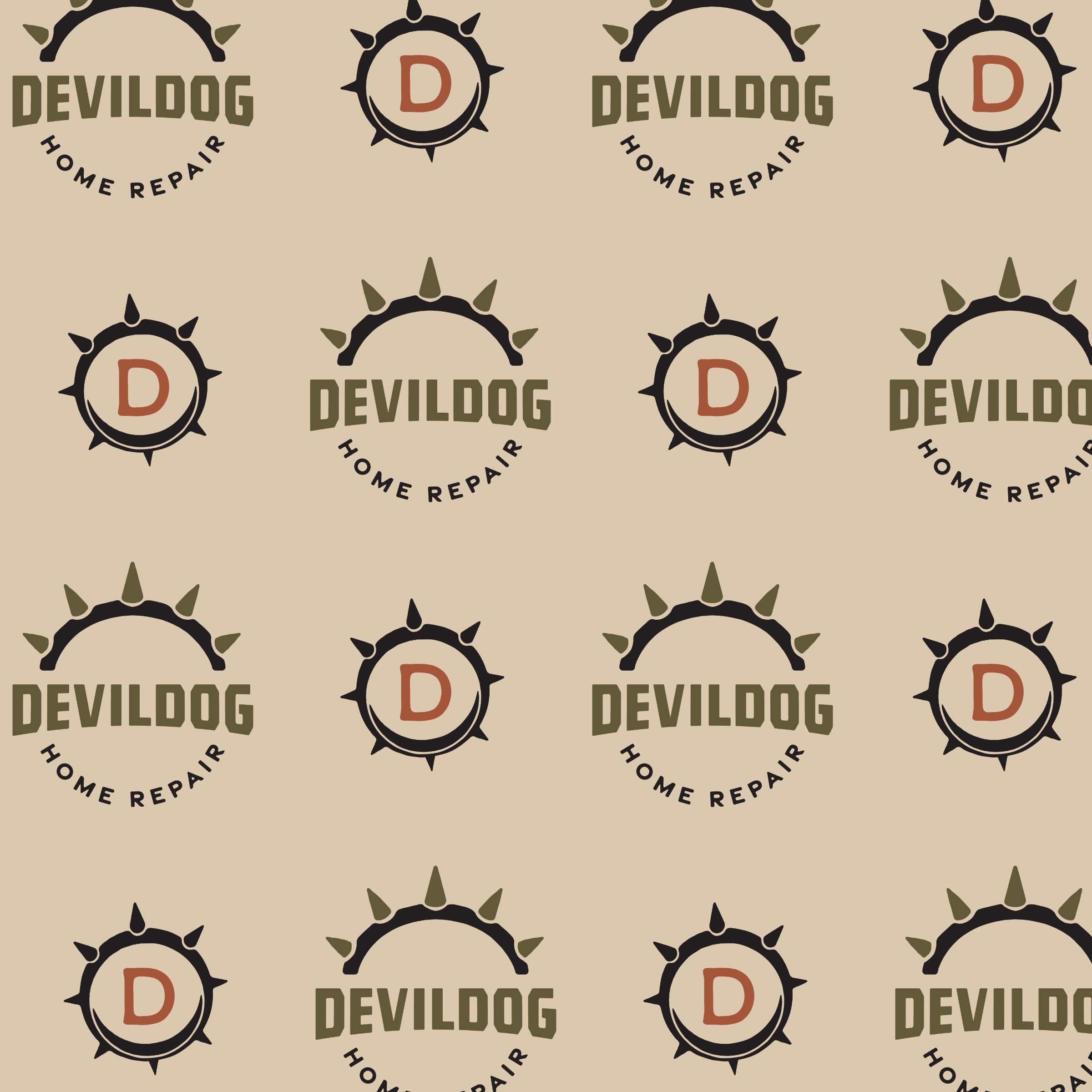 A pattern of alternate logos on a tan background.