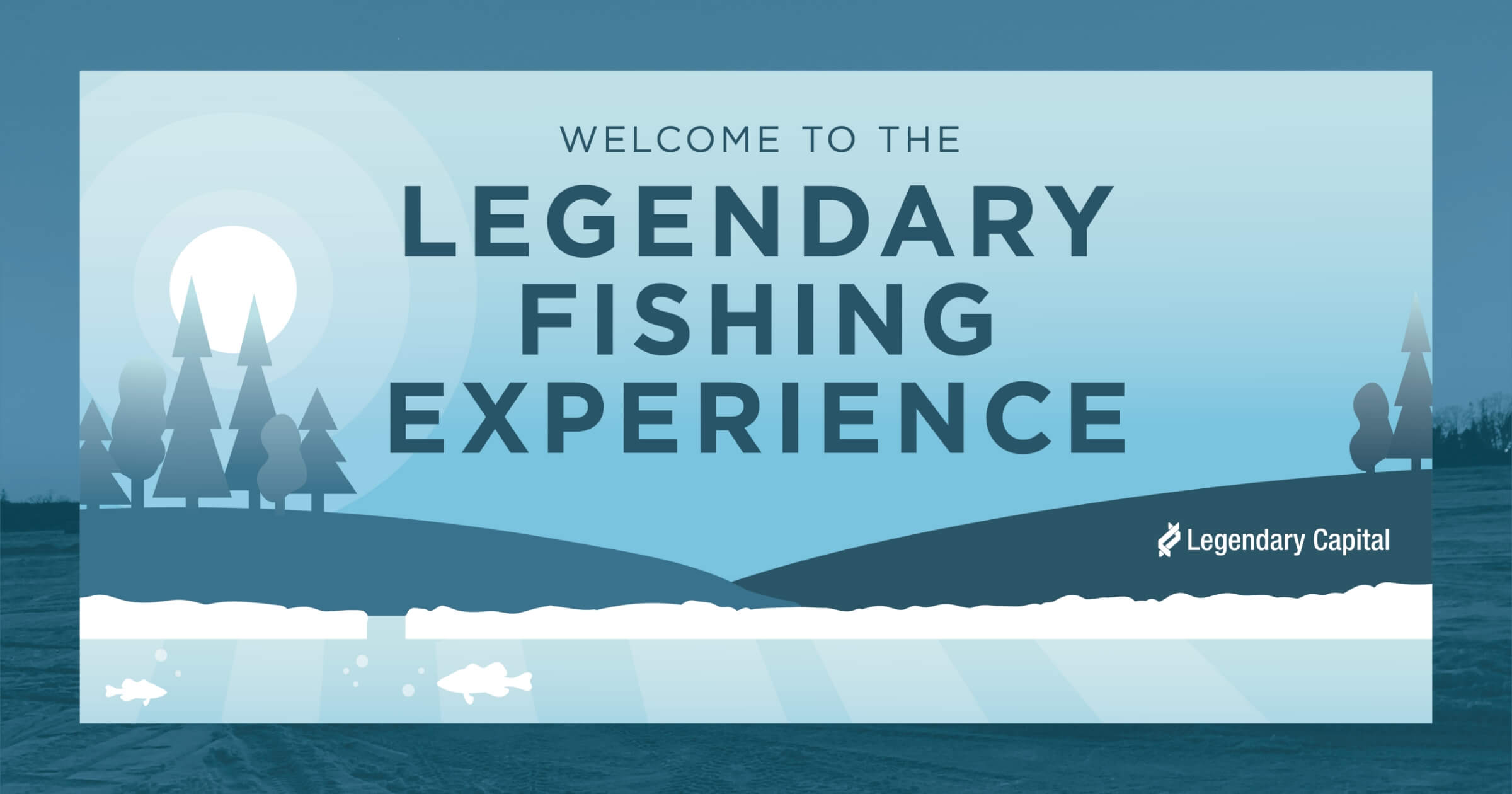 A welcome banner featuring a blue and white illustration of a landscape of trees, hills, ice, and fish underwater.
