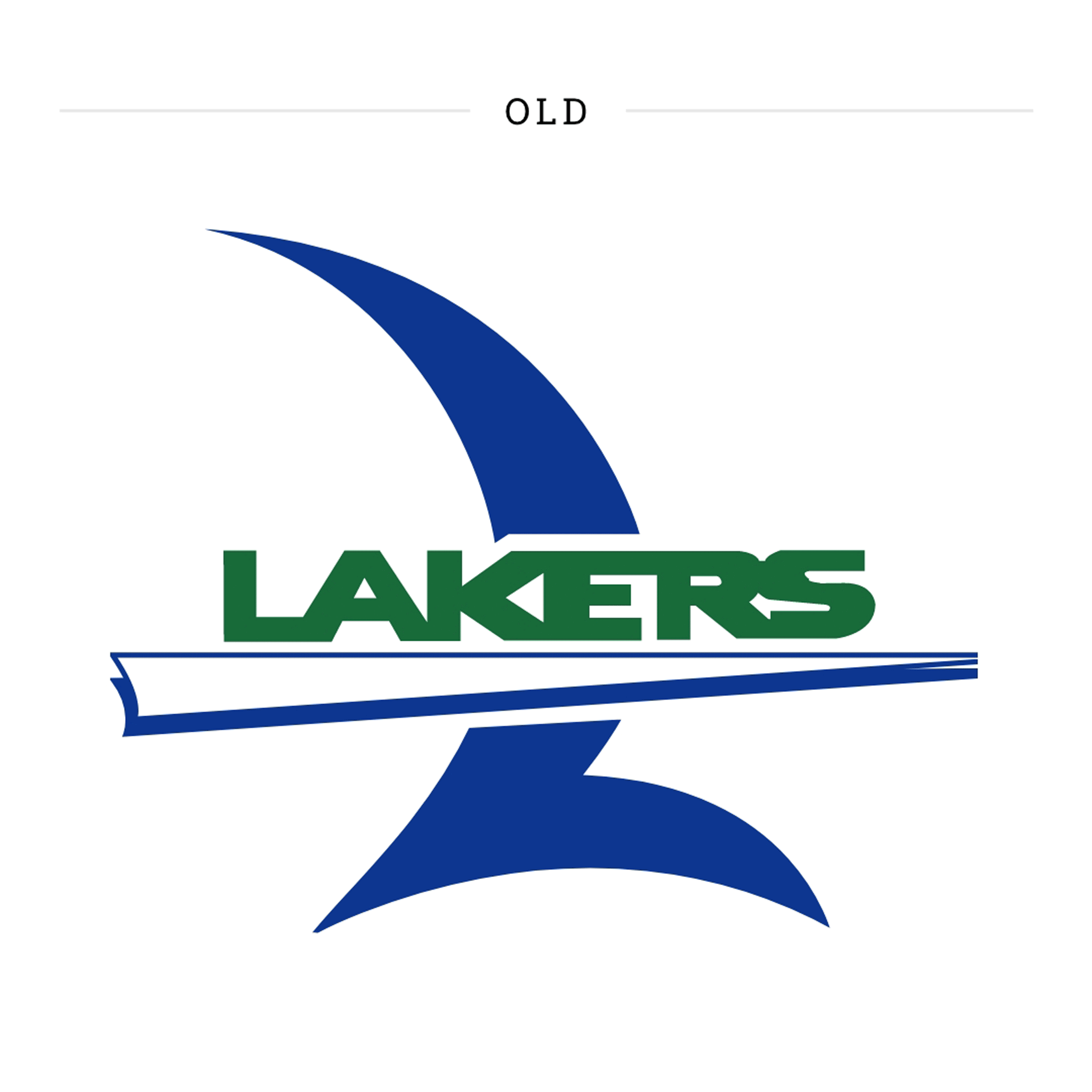 An animation of a blue L with LAKERS in green filtering between the old logo and the new logo.
