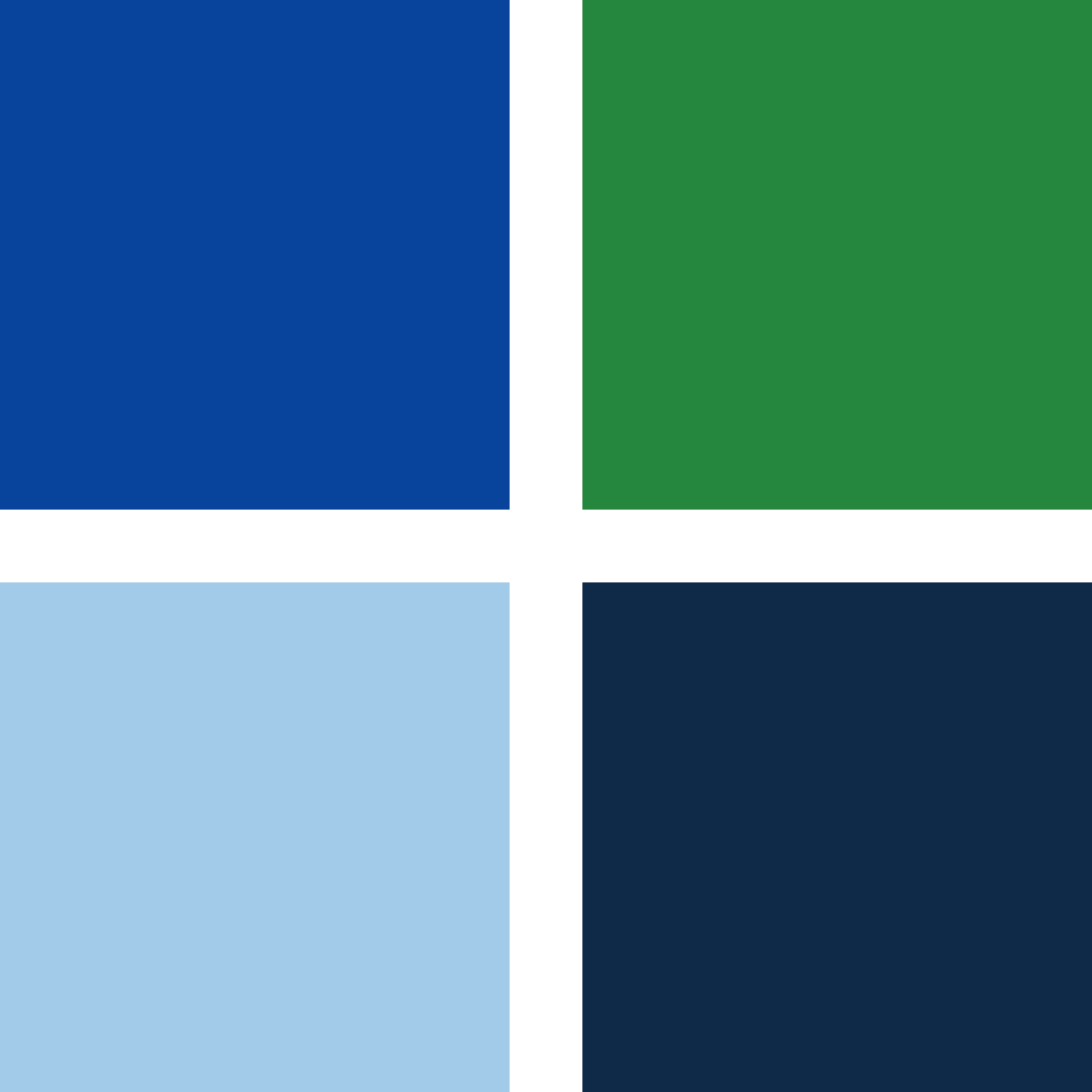 A group of four squares featuring the school colors of blue and green.