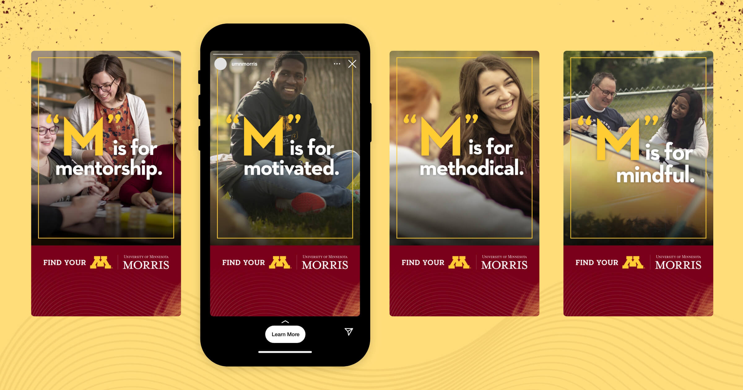 A mobile phone with a social media post featuring college students.