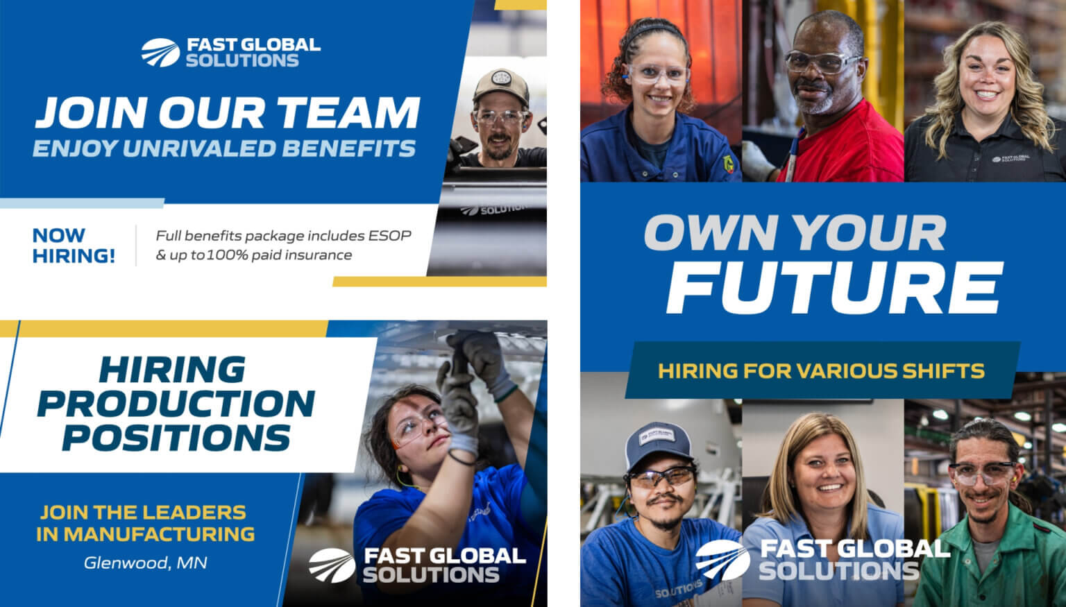 Collage of three social ads