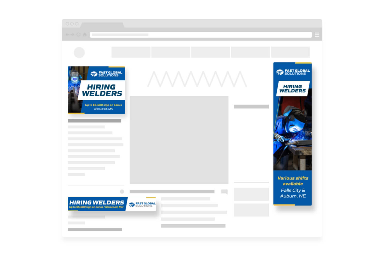 Mockup of a web browser with digital ads